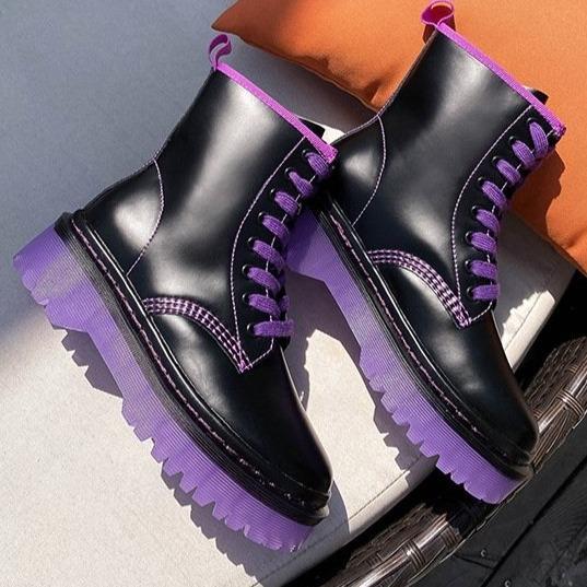 Women's jelly color chunky platform front lace combat boots