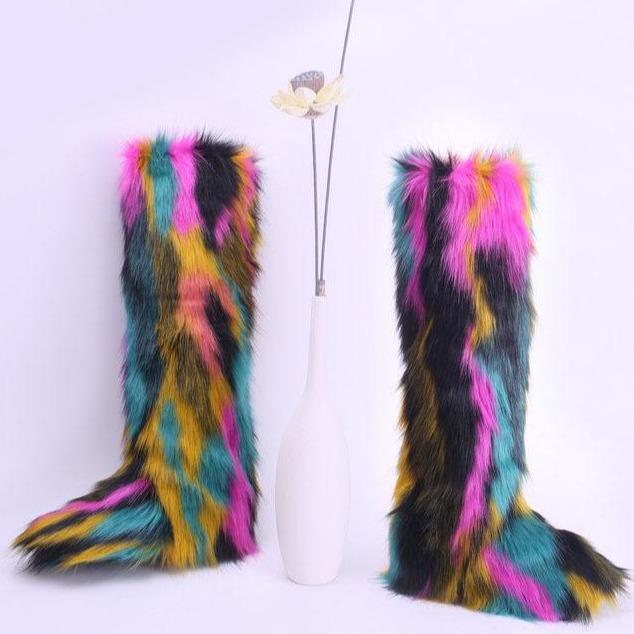 Women's winter fuzzy warm plush knee high snow booties