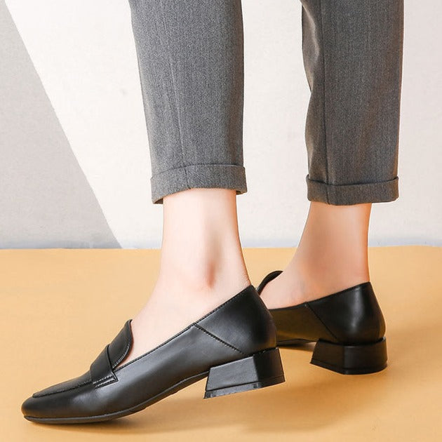 Women's low block heels slip on loafers shoes summer slip on dressy shoes