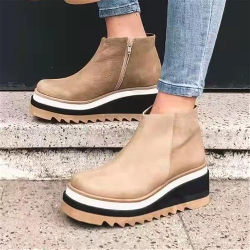 Women's thick platform wedge side zipper ankle booties