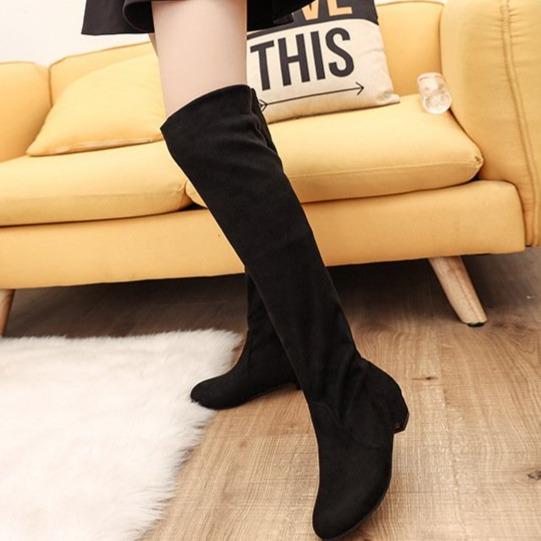 Women's low heel plain thigh high boots