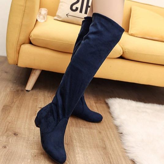 Women's low heel plain thigh high boots