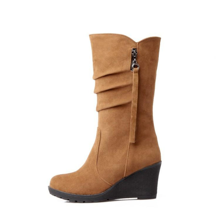 Women's wedge heel mid calf slouch boots