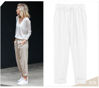 Women's elastic waist drawstring tapered cropped pants summer comfy linen pants