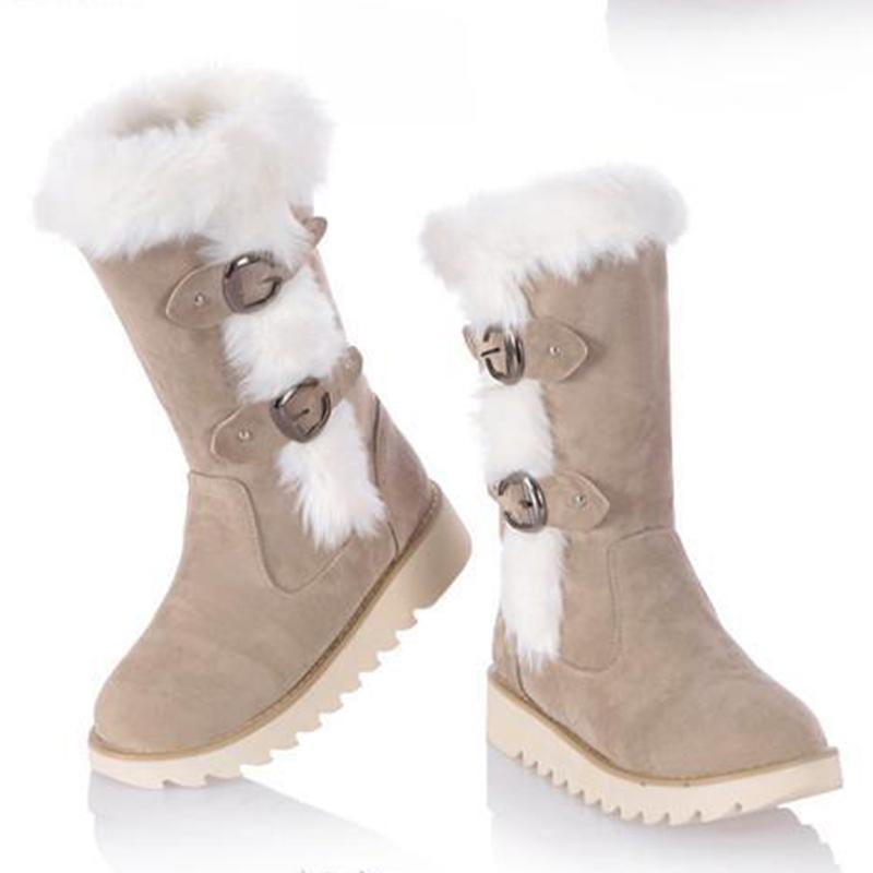 Plush lined keep warm mid calf snow boots | Faux suede fuzzy winter boots