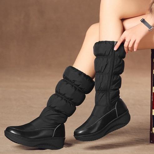 Mid calf down boots for women wedge heel warm winter boots