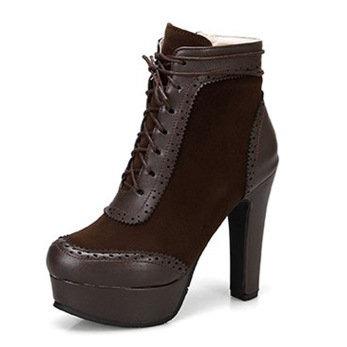 Chunky high heel oxford boots front lace platform booties
