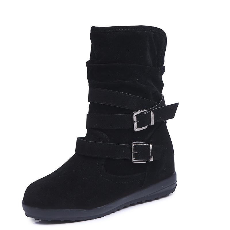 Warm lined mid calf slouch boots with buckle straps