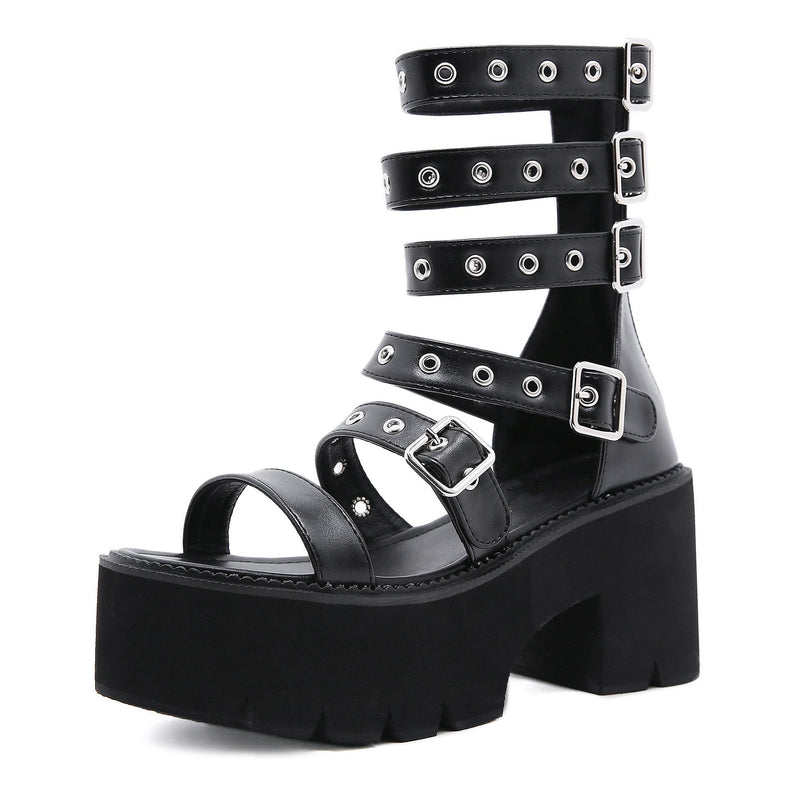 Women's black chunky platform stempunk  sandals
