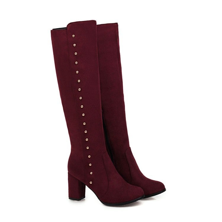 Women's faux suede chunky high heel knee high boots | England style knight boots