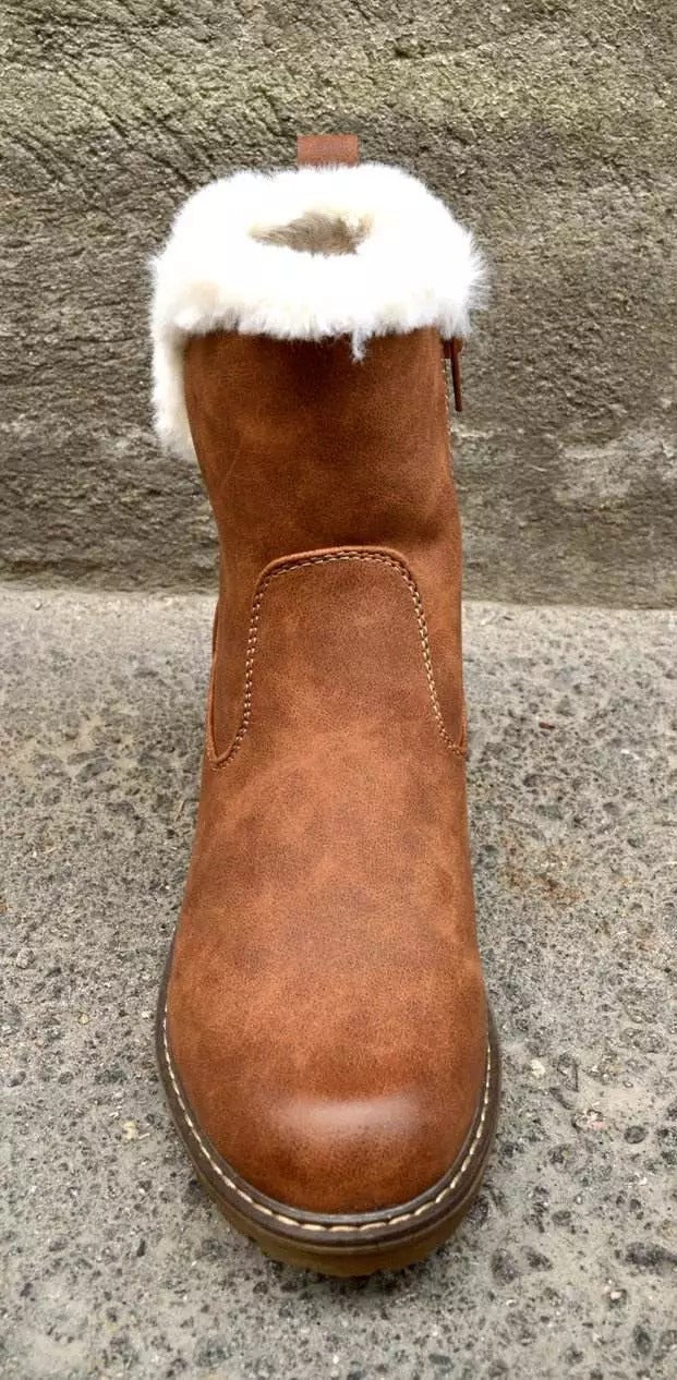 Women's faux fur warm slip on mid calf short snow boots