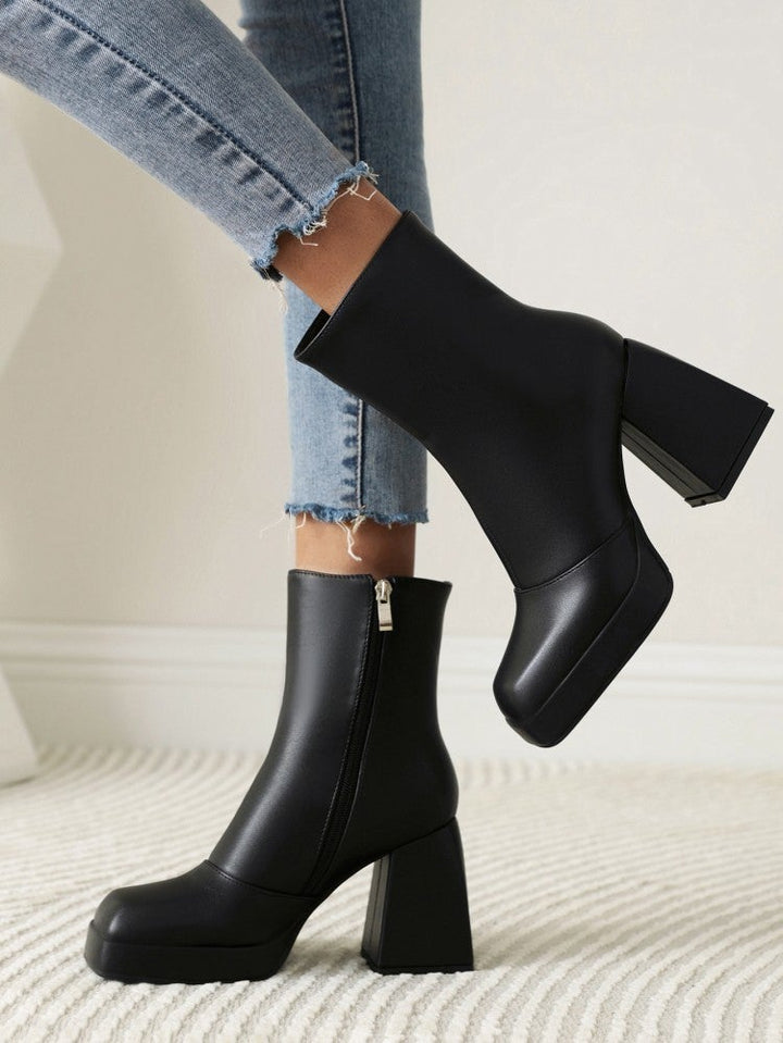 Women's square toe block heels ankle boots