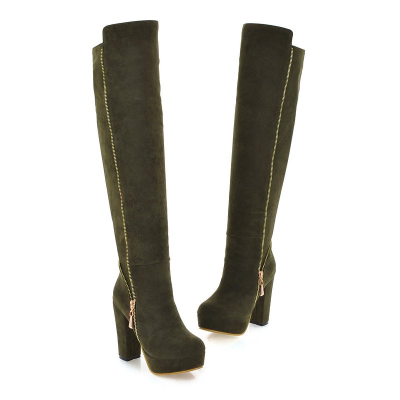 Women's faux seude chunky high heels over the knee boots platform tall boots