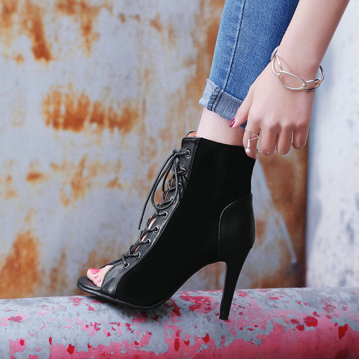 Women's peep toe lace-up stiletto summer booties