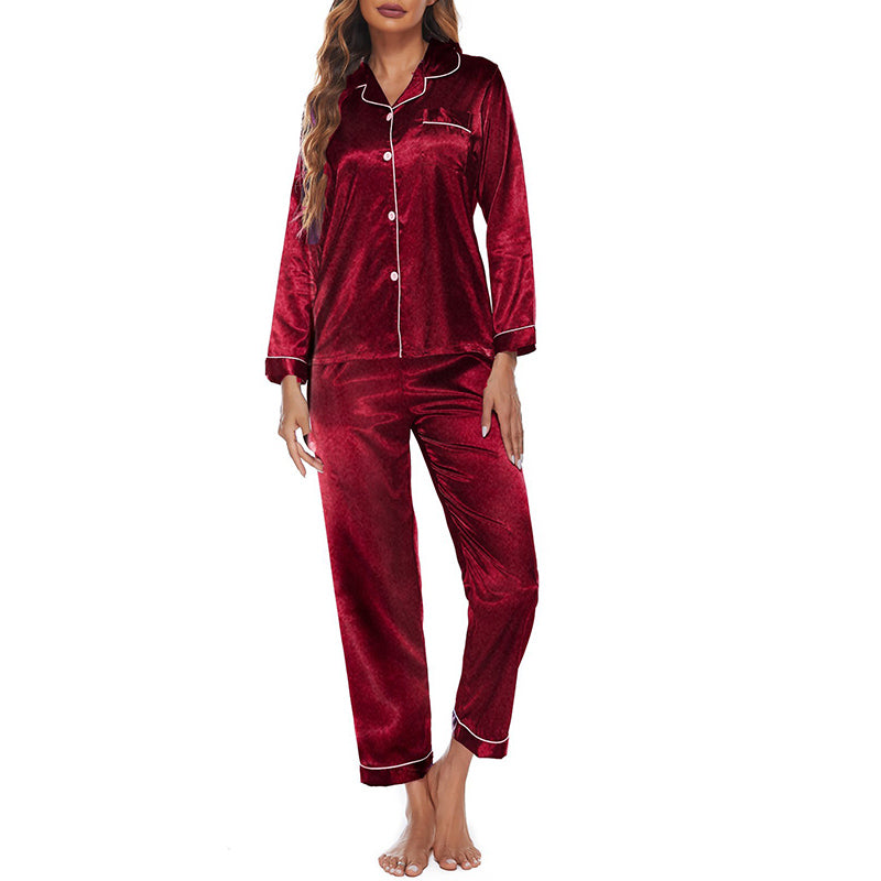 Women's silk button down long sleeves 2 pieces pajamas sets
