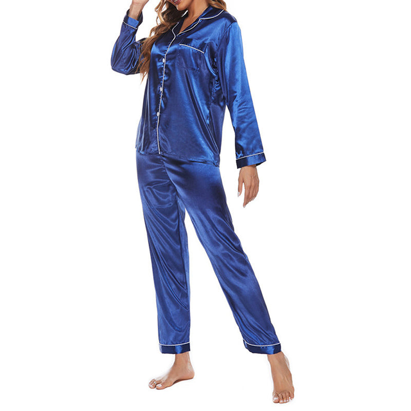 Women's silk button down long sleeves 2 pieces pajamas sets