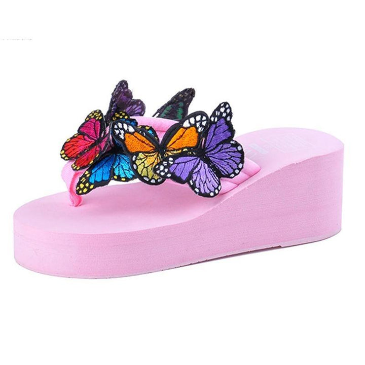 Women's butterfly platform wedge flip flops