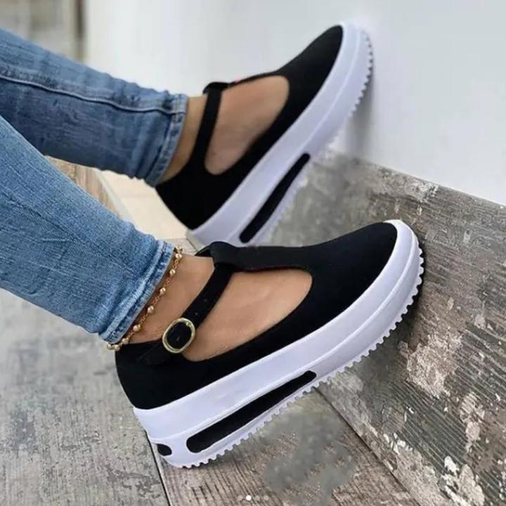 Women's closed toe t-strap thick platform sneakers sandals lightweight comfy walking