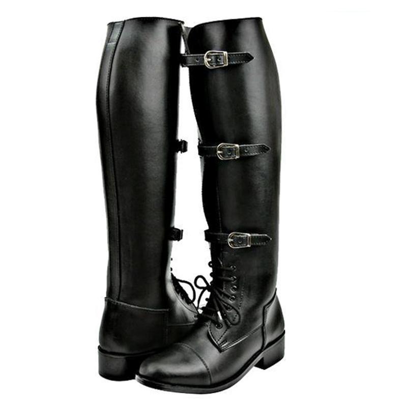 Men's knee high riding boots | Buckle strap tall knight boots