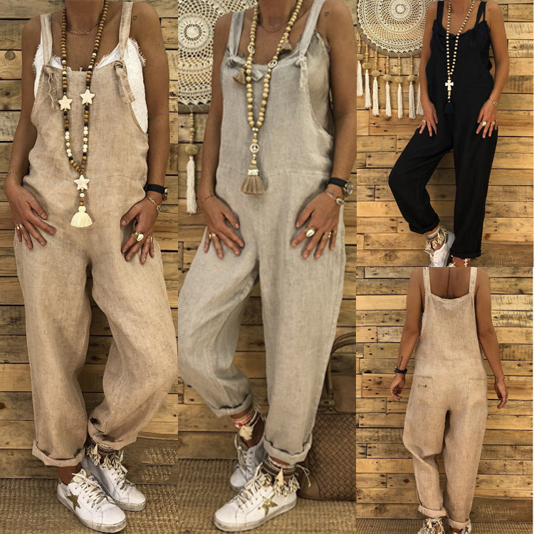 Women's long casual loose bib pants overalls baggy rompers jumpsuits with pockets