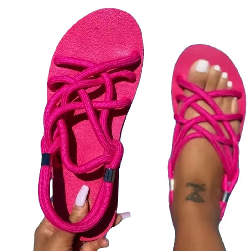 Women's criss cross flat slip on beach sandals neon color bright summer sandals