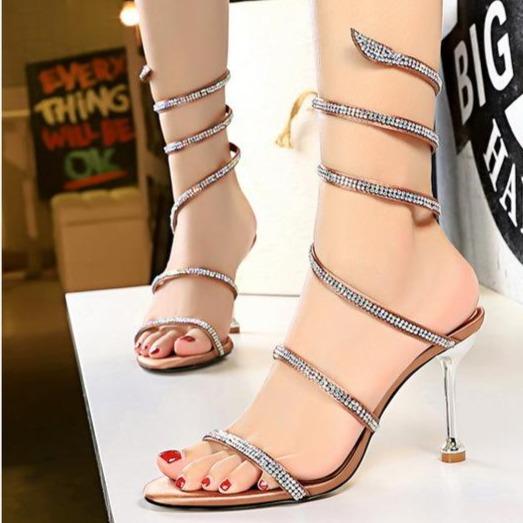Women's rhinestone ankle strappy heels sandals wedding party nightclub