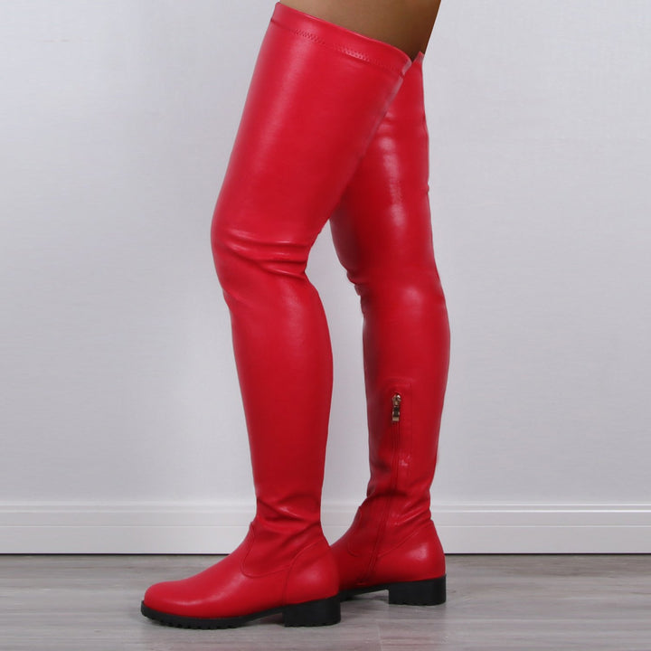 Women's elastic thigh high boots low square heel over the knee boots