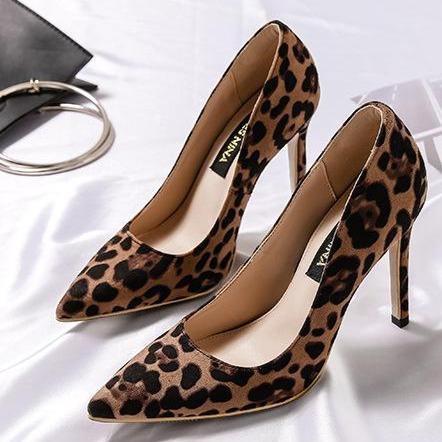 Women's suede sexy leopard high heels pumps