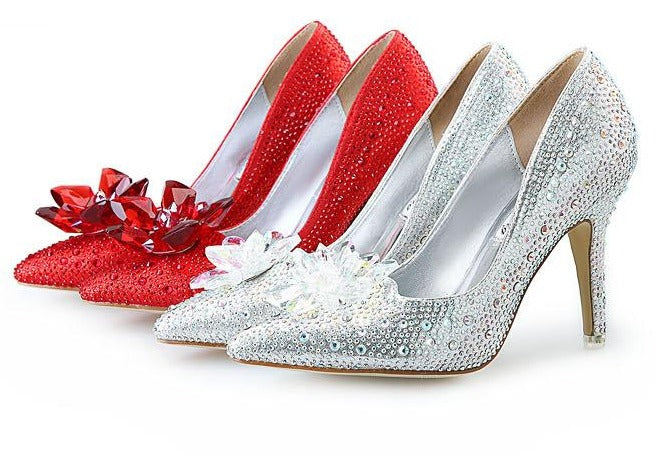 Women's rhinestone cinderella wedding shoes sparkly bridal stiletto heels