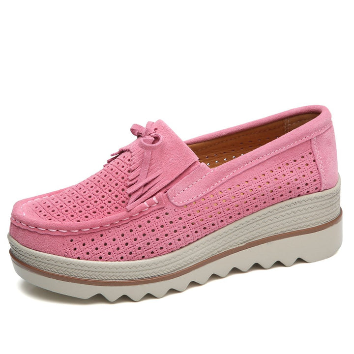 Women's hollow summer breathable thick platform slip on loafers