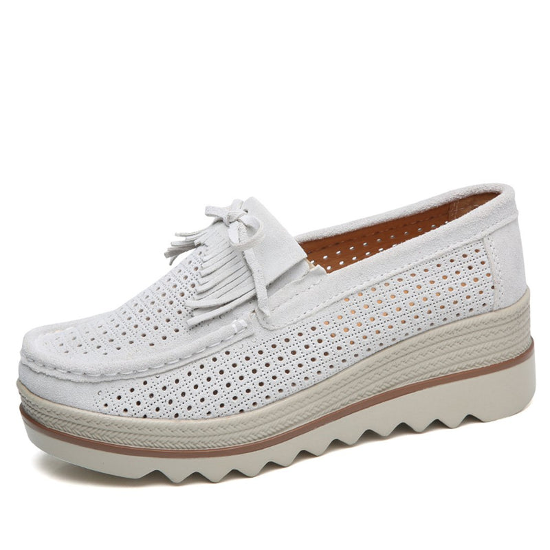 Women's hollow summer breathable thick platform slip on loafers