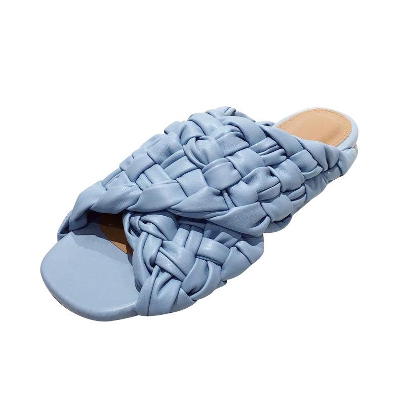 Women's woven criss cross flat peep toe slide sandals