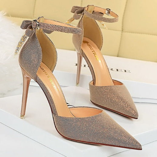 Back bow tie pointed toe stiletto high heels sandals summer fashion party dressy heels