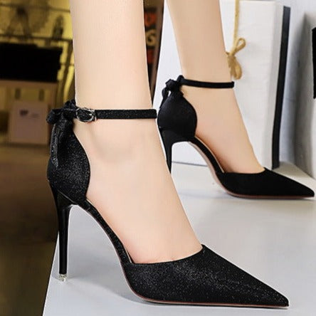 Back bow tie pointed toe stiletto high heels sandals summer fashion party dressy heels