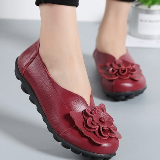 Mom's retro flower decor slip on loafers low heel casual shoes