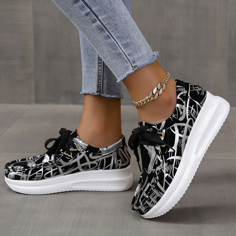 Women's printed chunky platform sneakers comfort lace-up sneakers