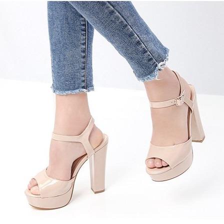 Women's peep toe platform chunky ankle buckle strap high heels
