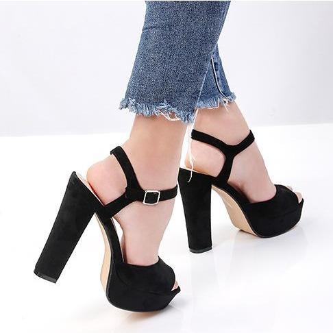 5 inch Women's peep toe platform chunky high heels | Ankle buckle strap ...