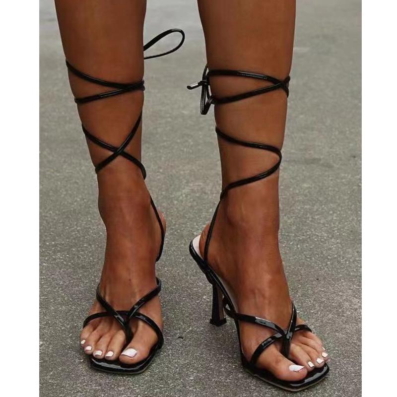 Women's clip toe sqaure toe lace-up heels