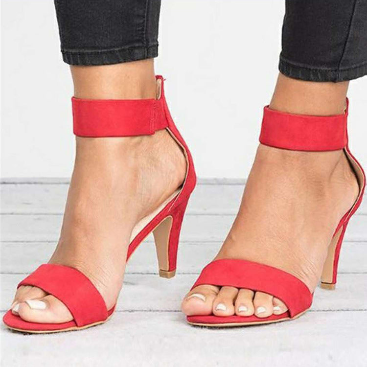 Women's medium heels peep toe sandals square strap Kitten heels sandals