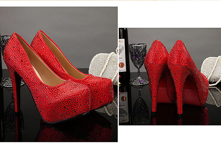 Women's rhinestone sparkly wedding platform heels