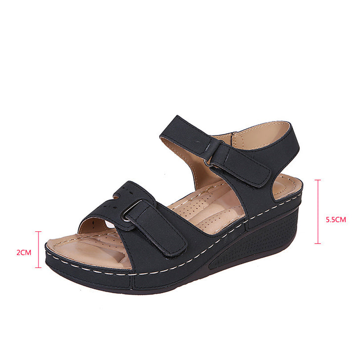 Peep toe adjustable velcro sandals ankle strap wedge heel sandals