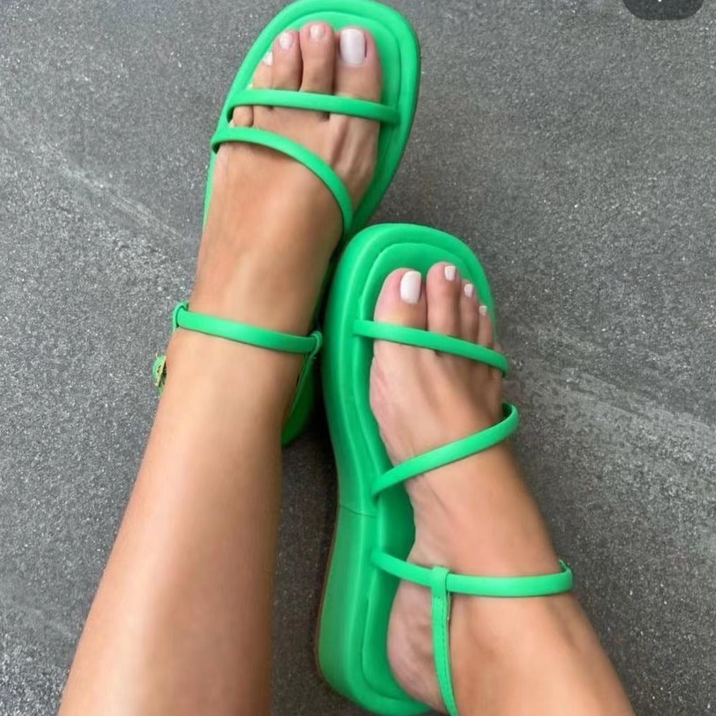 Strappy platform sandals cut-out round toe sandals