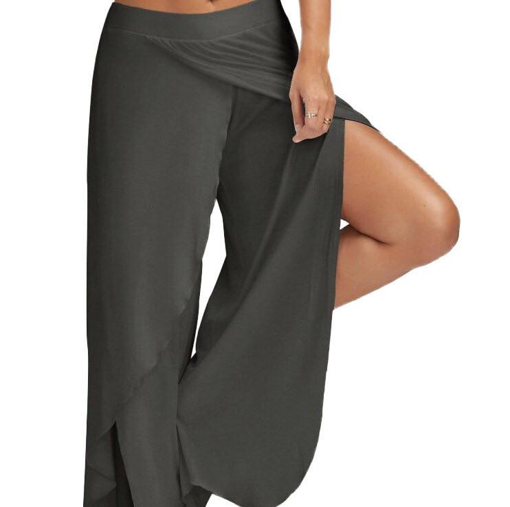 Women's wide leg side split wrap flowy yoga pants