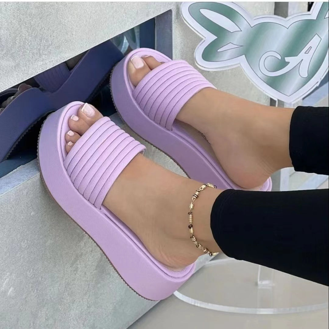 Thick platform summer slippers peep toe slippers outdoors