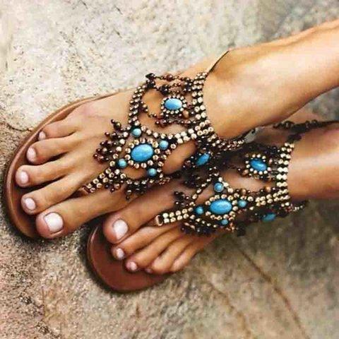 Bohemia Rhinestone Glitter  Beads Flat Sandals - fashionshoeshouse