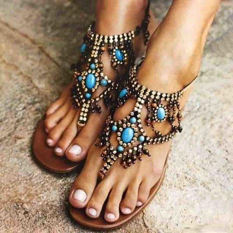 Bohemia Rhinestone Glitter  Beads Flat Sandals - fashionshoeshouse
