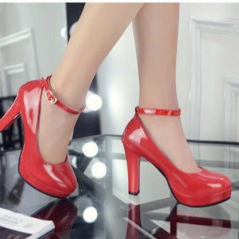 Women's chunky high heels pumps with ankle strap Wedding party bridal shoes Platform pumps