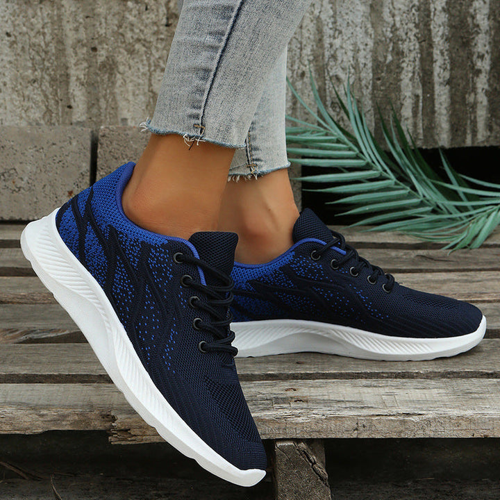 Women's flyknit lace-up tennis shoes lightweight comfort sneakers