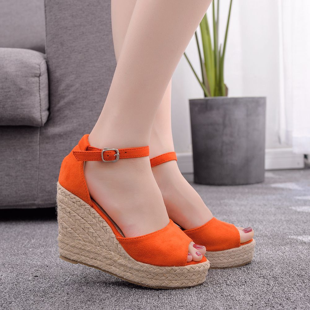 Women's peep toe wedges with ankle strap bohemia wedge sandals